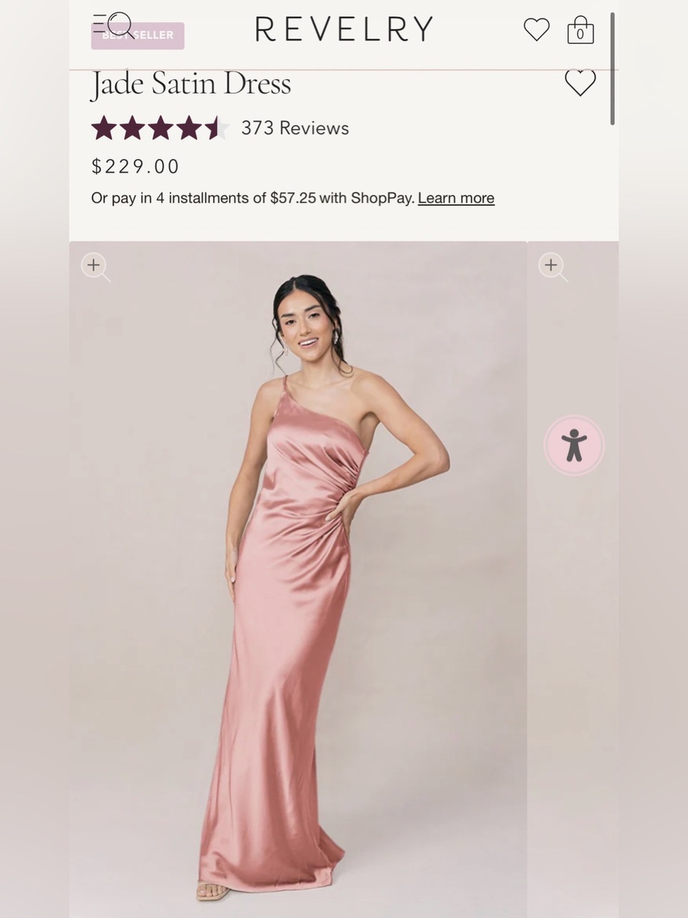 Revelry Jade Satin Dress in Blushing Bride, size 2